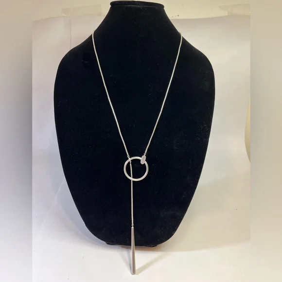 🎉HP🎉 NWOT: adjustable silver necklace with circle and long pendant - Picture 3 of 11